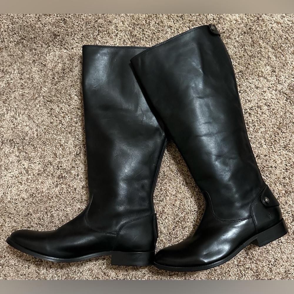 FRYE Melissa button back zip black leather boot  3471368 size 9